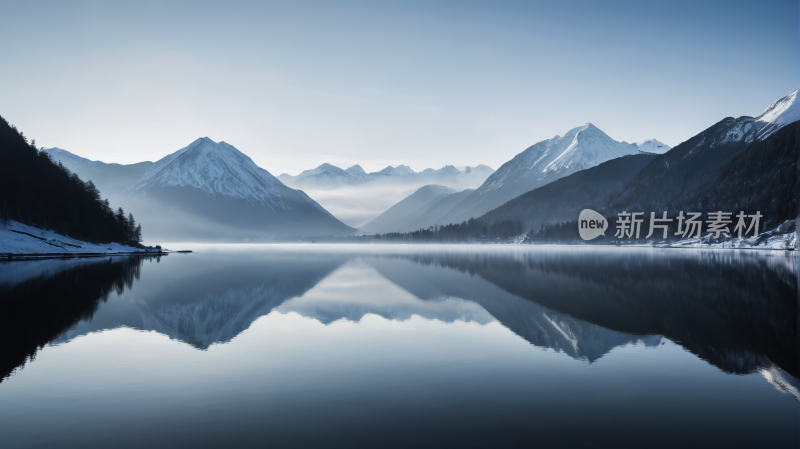 一个山脉的湖高清风景图片