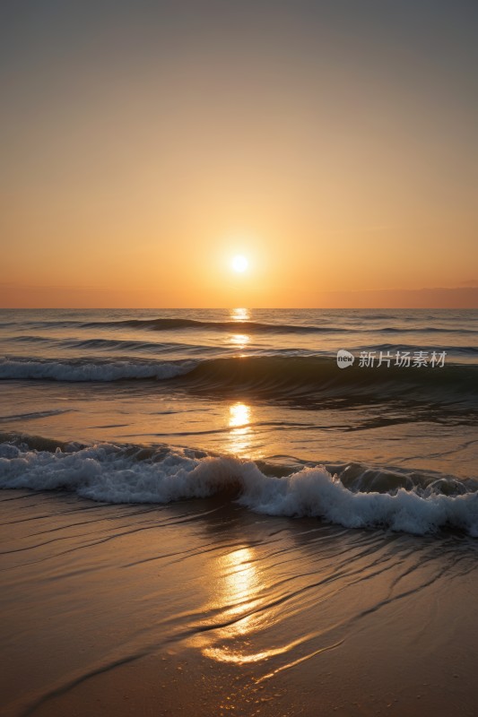 海上日落的景色海浪袭来高清风景图片