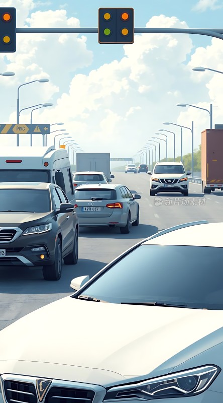 城市交通高峰期车流密集信号灯变换频繁