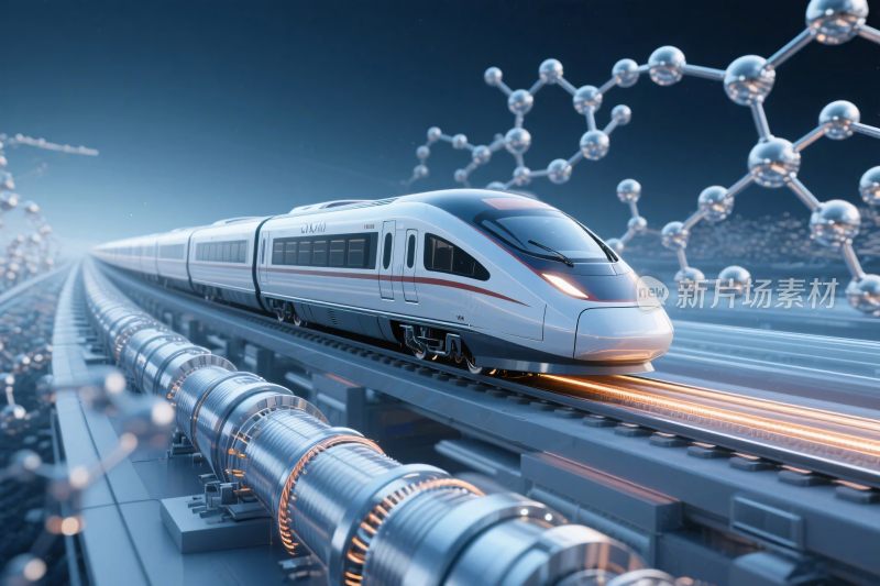 高速列车穿行于科技场景