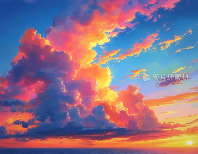 日落彩云映天空