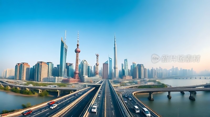 上海城市风光摩天大楼与交通枢纽