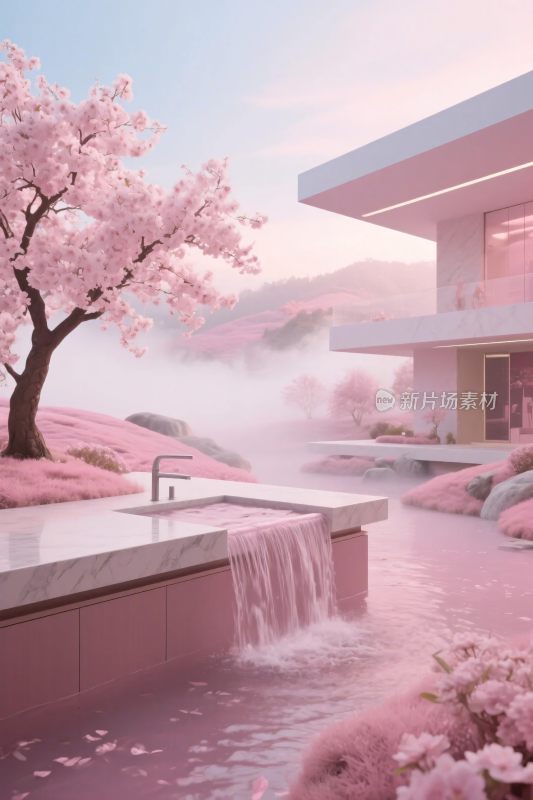 梦幻粉色景观插画