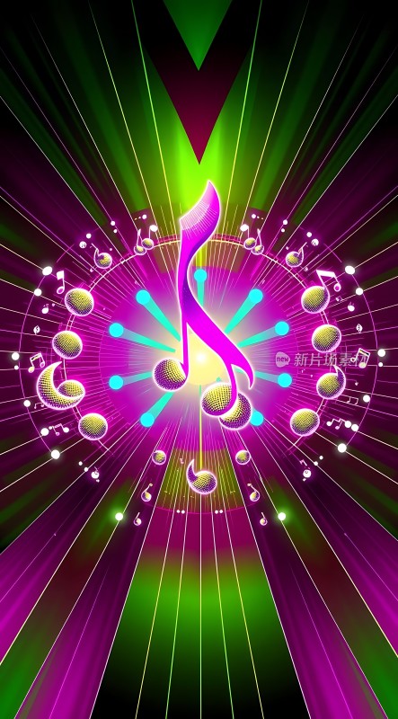 音乐之韵紫色音符与绿色光束交织