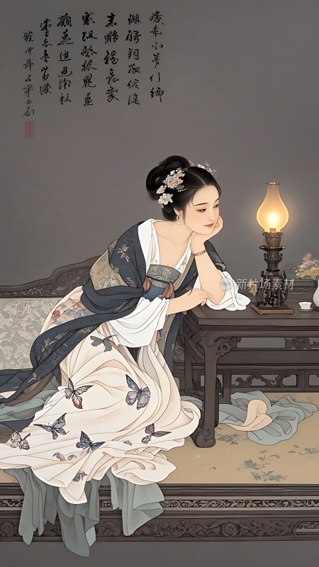 古风女子沉思图