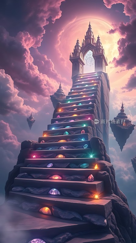通往梦幻之城的彩色宝石阶梯