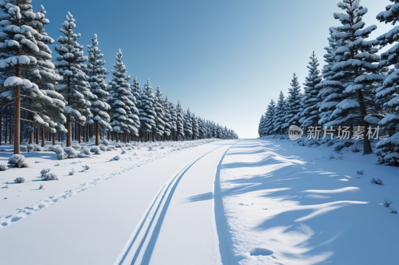 雪地道路的景色雪地里有铁轨高清背景图片