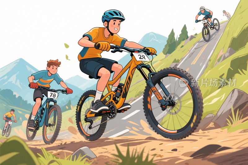 山地自行车骑行比赛插画