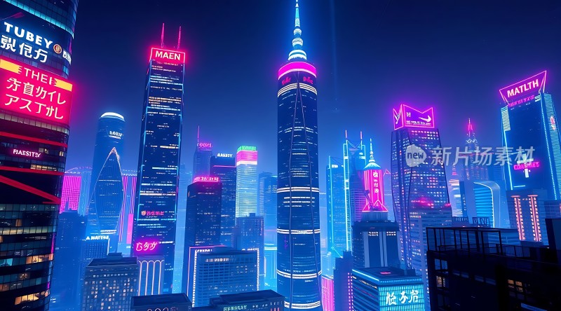 霓虹闪烁的未来都市夜景