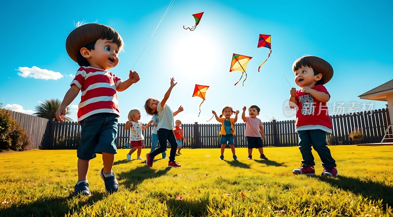 儿童放风筝的快乐时光