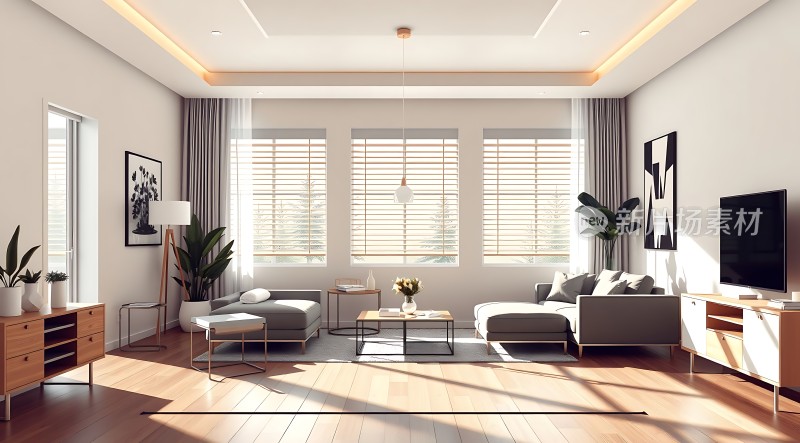 现代简约客厅阳光洒落温馨舒适