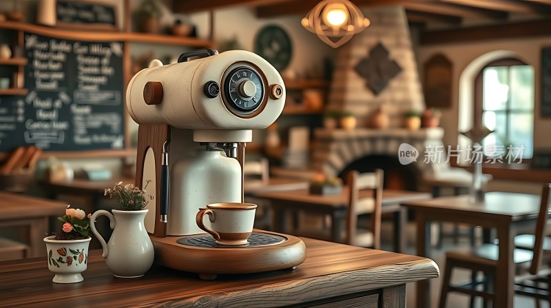 复古咖啡机与温馨咖啡馆