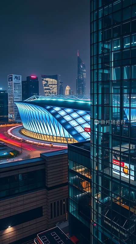璀璨都市夜景现代建筑群灯光璀璨