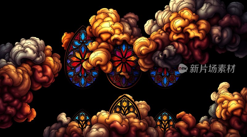 彩色玻璃与云彩交织的艺术世界