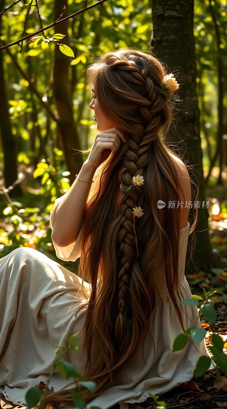 阳光下的长发女孩