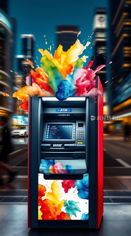城市街头彩色ATM机