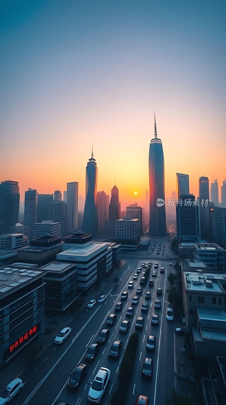 城市日出时分的繁华景象