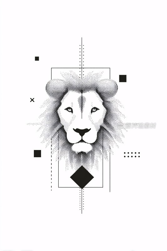 黑白简约狮子插画