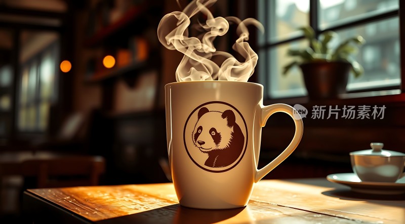 熊猫杯热饮阳光下的温馨时刻