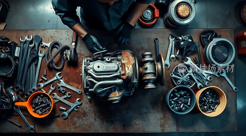 机械师的工作台工具与零件的交响曲