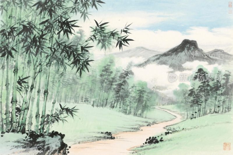 水墨山水竹林国画