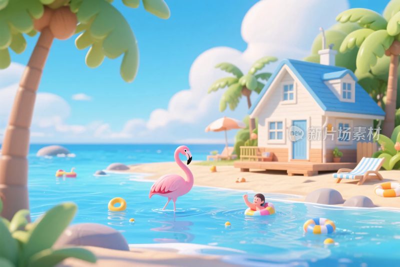 夏日海边度假场景插画