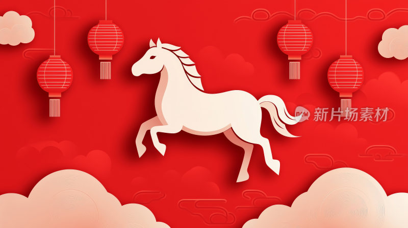 中国风马年剪纸插画