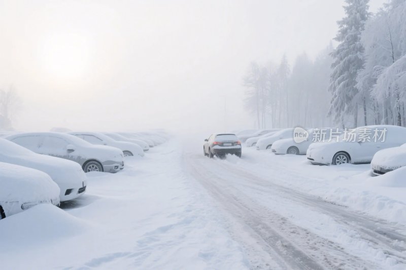 冬日雪景停车场