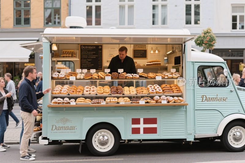街头糕点餐车售卖场景