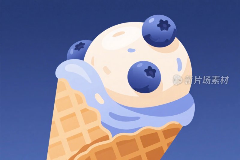 蓝莓冰淇淋甜筒插画