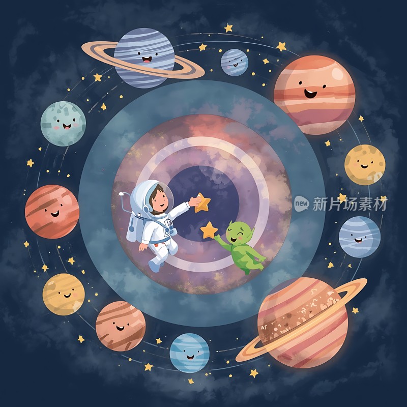 宇航员与外星生物共舞于星际之间