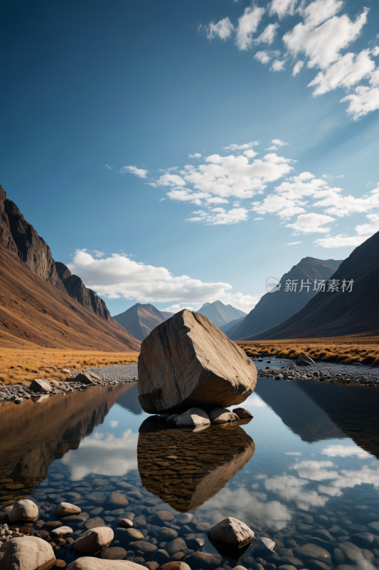 水中的一块大岩石高清风景摄影图片