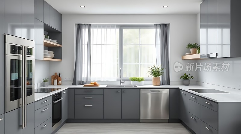 现代厨房设计简约风格自然光线充足功能齐全