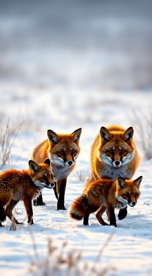 雪地三兄弟红狐一家亲