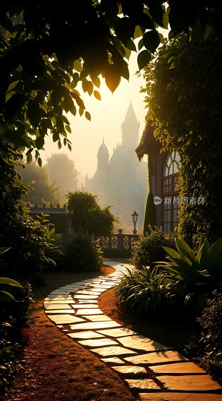 晨曦中的神秘花园小径