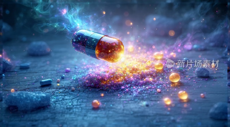 新片场素材胶囊爆炸粒子四散