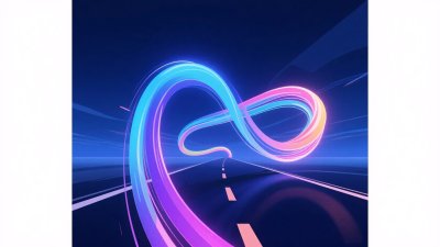 炫彩霓虹光线道路插画