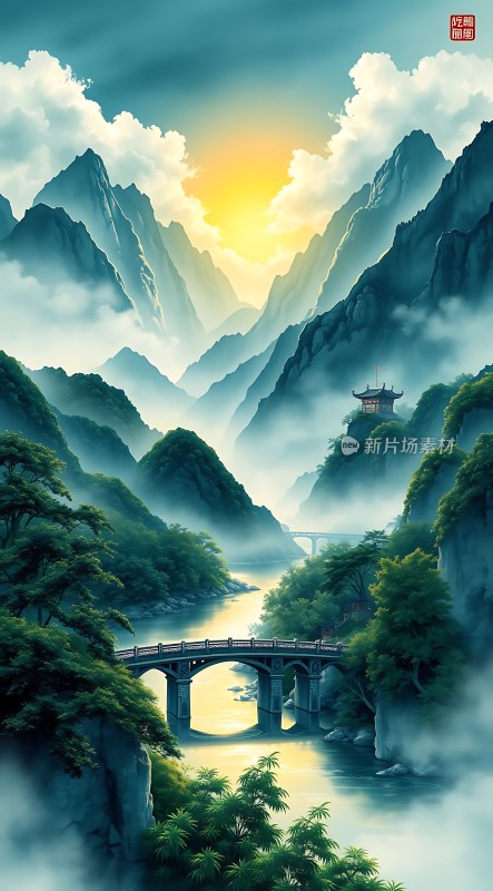 晨光中的山水画卷