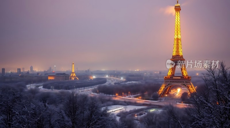 巴黎铁塔雪夜美景