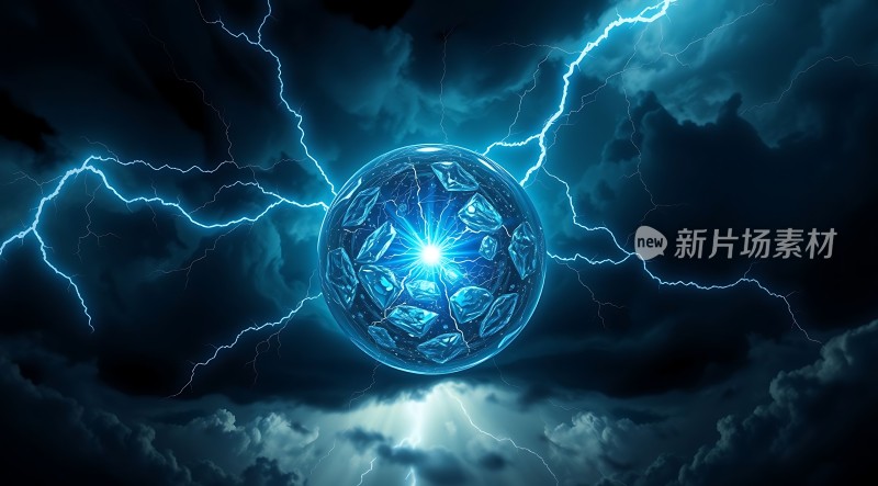 蓝色闪电环绕的能量球