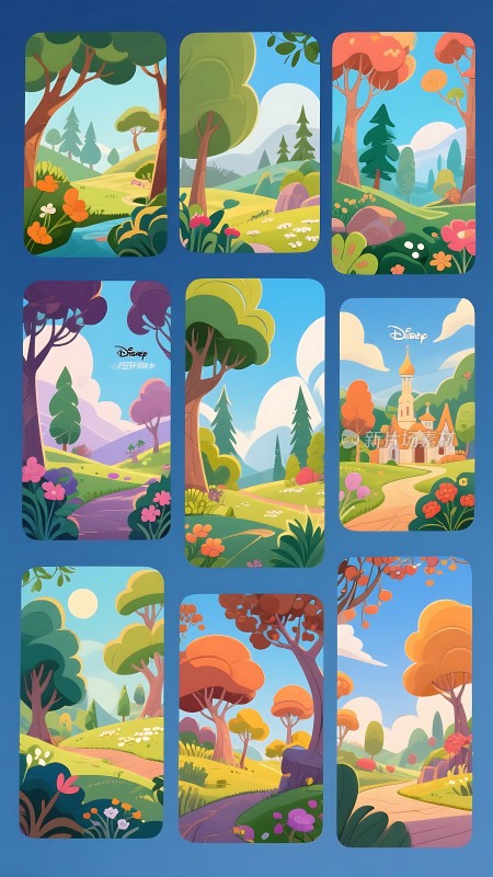 九宫格自然风光插画