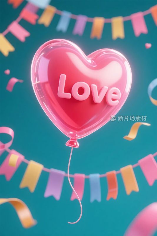 爱心气球彩旗装饰