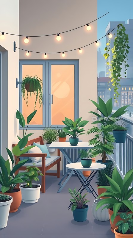 阳台绿意盎然温馨小天地