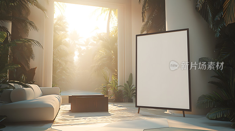 宁静休息室有空白画布和阳光