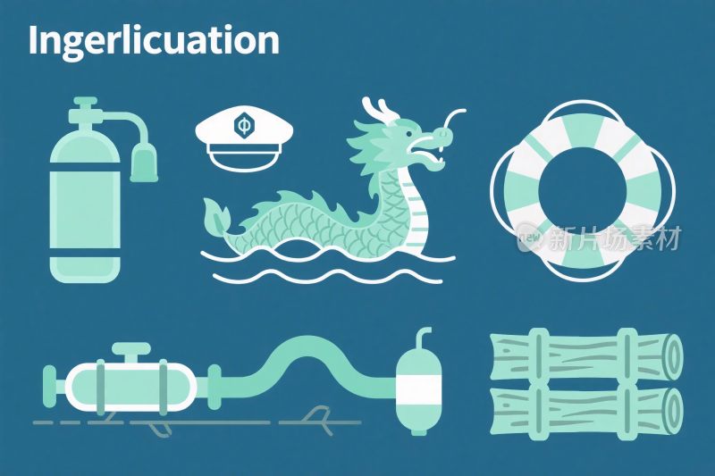 水肺潜水与龙元素插画