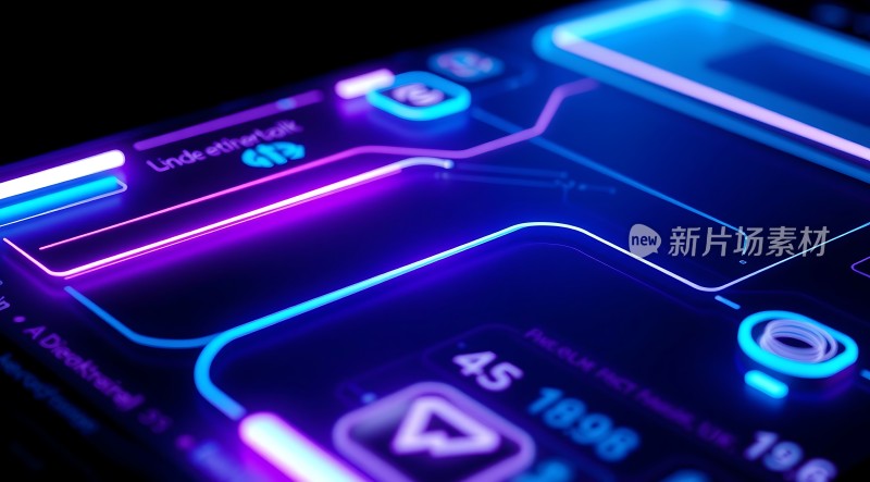 未来科技界面设计蓝色与紫色线条交织数字和图标点缀其中