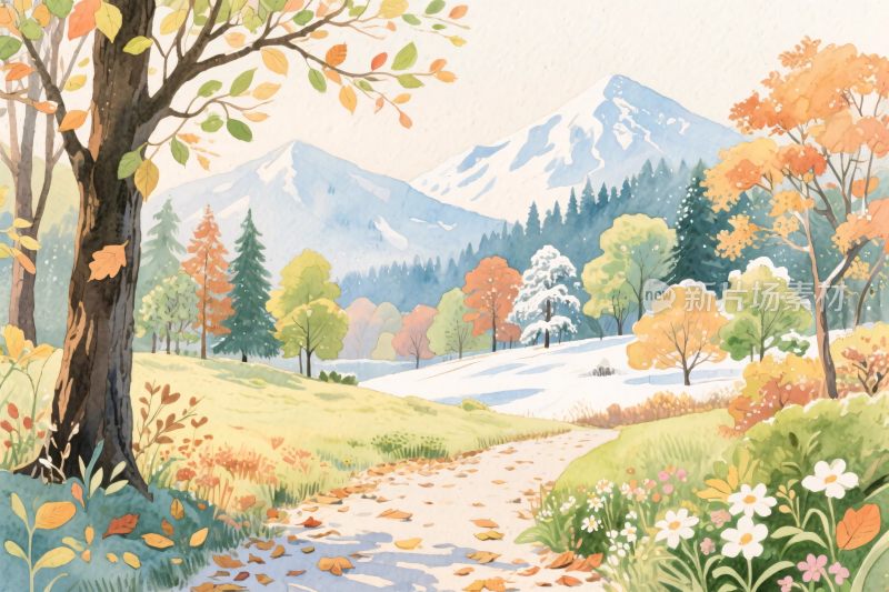 秋季山水风景插画