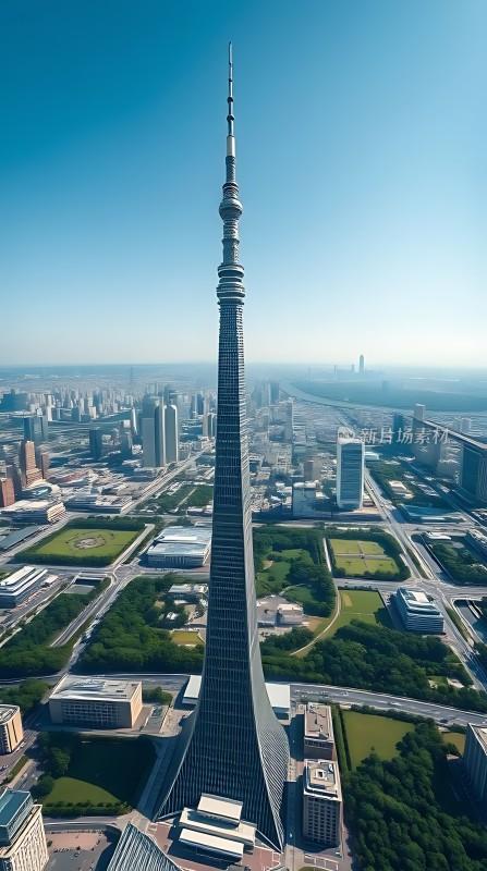东方明珠塔俯瞰城市全景