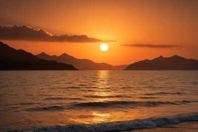 海上的日落海浪涌入岸边高清风景图片