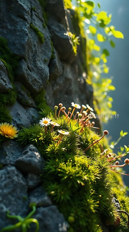 阳光下的石壁小花